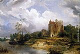 Ruins Canvas Paintings - River Landscape with Ruins